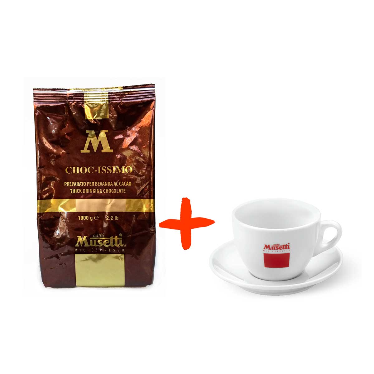 Chocolate italiano Musetti Choc-Issimo en polvo 1 Kg + taza y platillo Musetti Latte doble