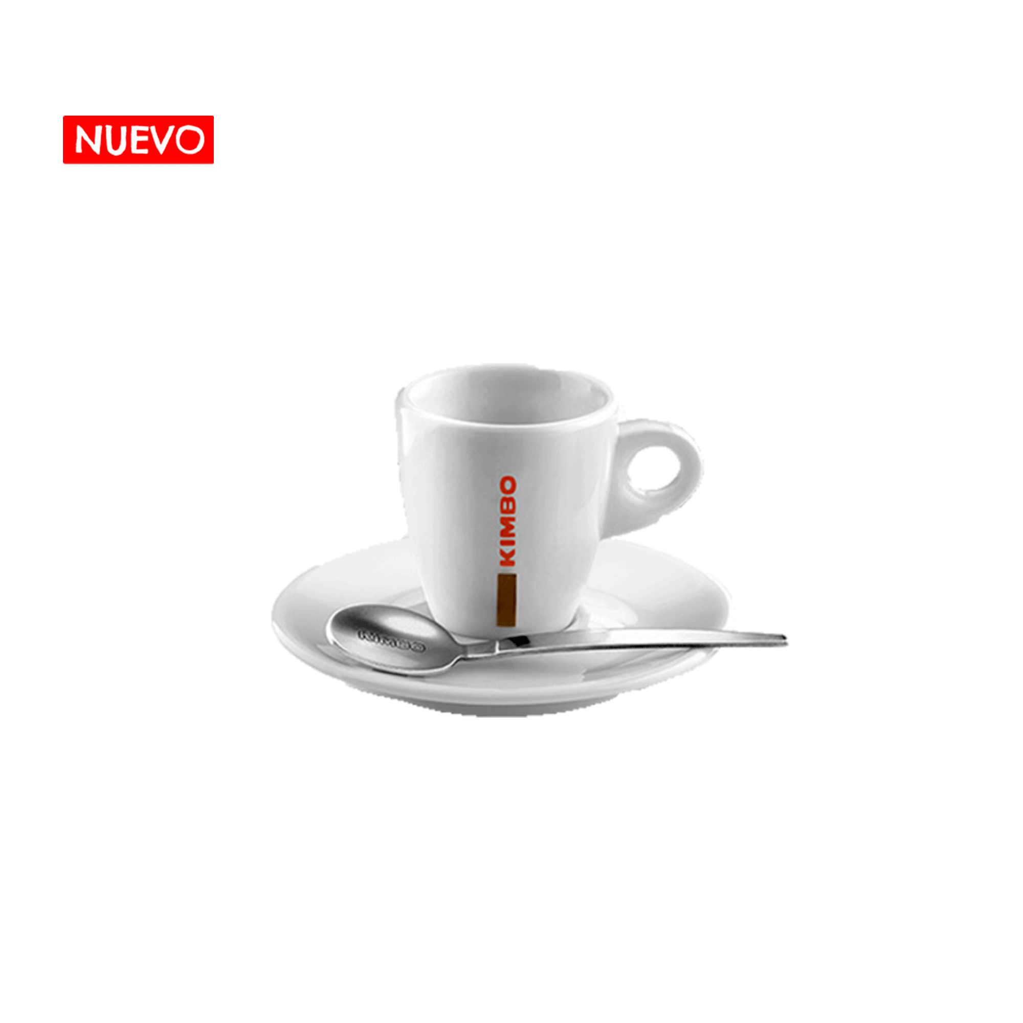 Taza para café espresso más cuchara marca Kimbo importada porcelana blanca, 50 ml