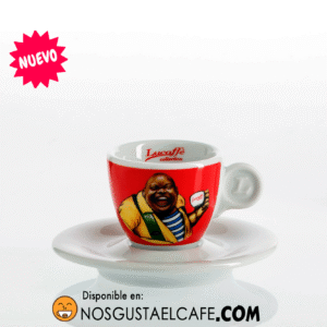 Taza importada de café tamaño espresso, marca Lucaffè porcelana blanca y roja, 60 ml