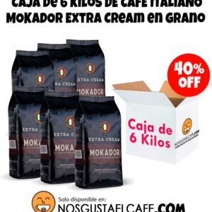 Pack 6 Kg de café italiano Mokador Extra Cream, en grano