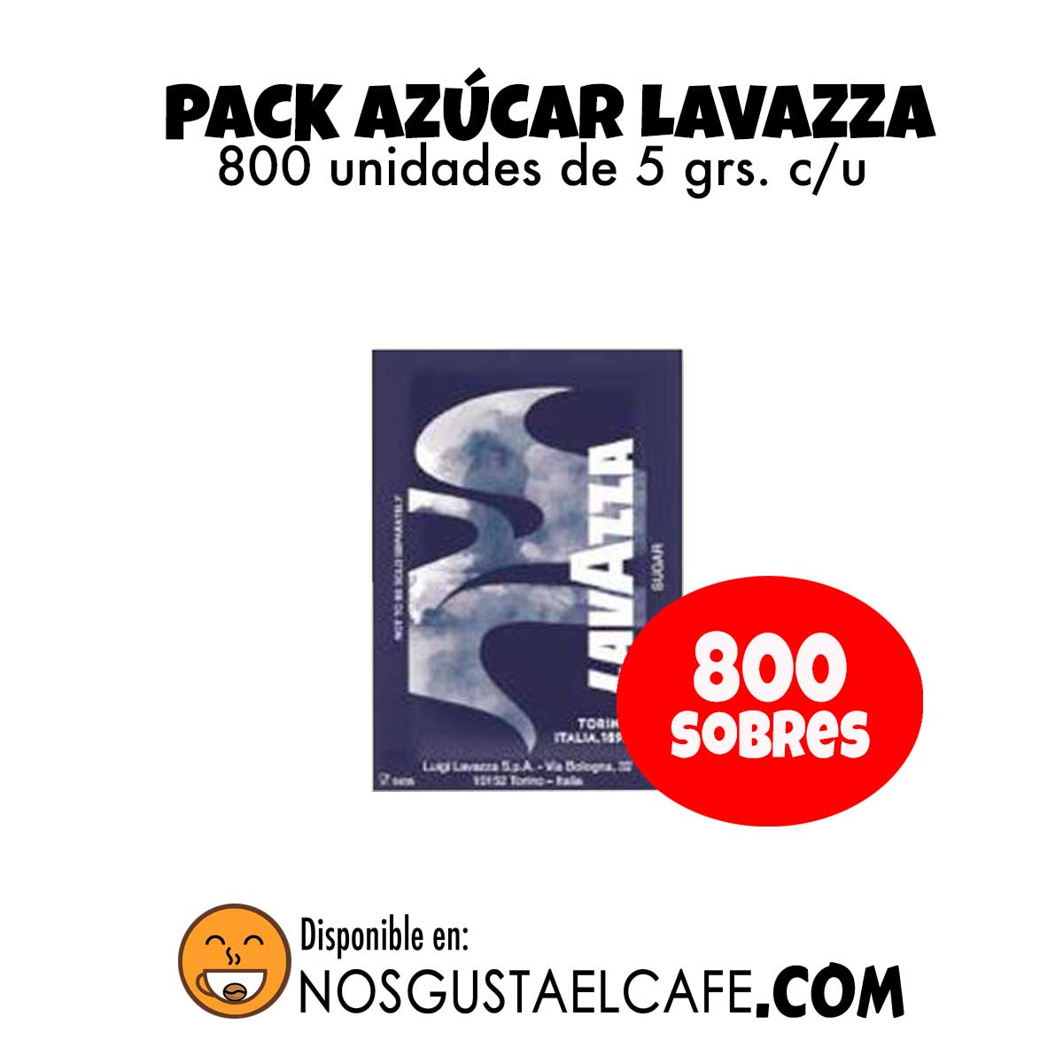 Azúcar Lavazza, 800 sobres individuales 5 grs c/u