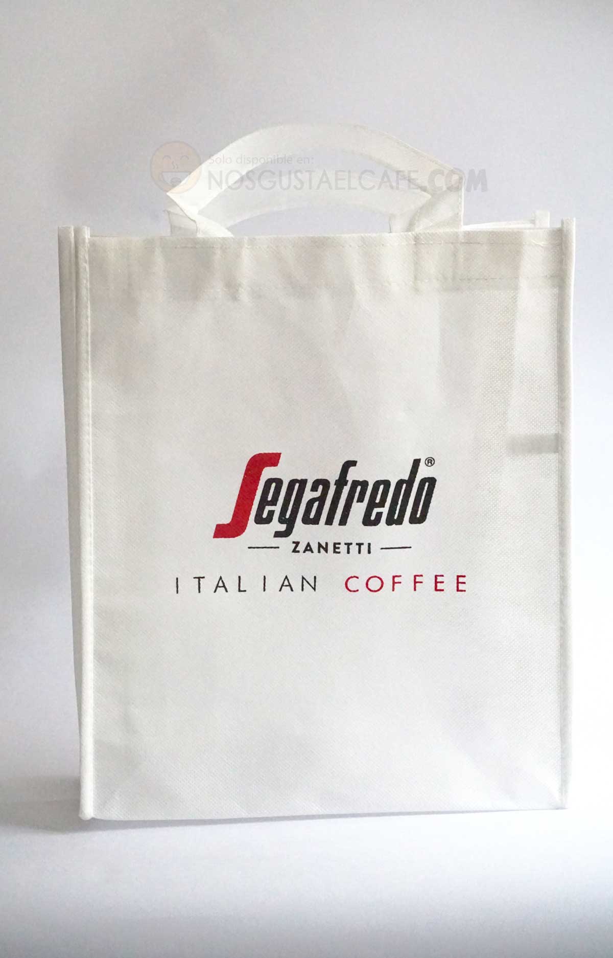 Exclusiva bolsa ecológica de la marca Segafredo, blanca en tela ecológica PET non woven 80g