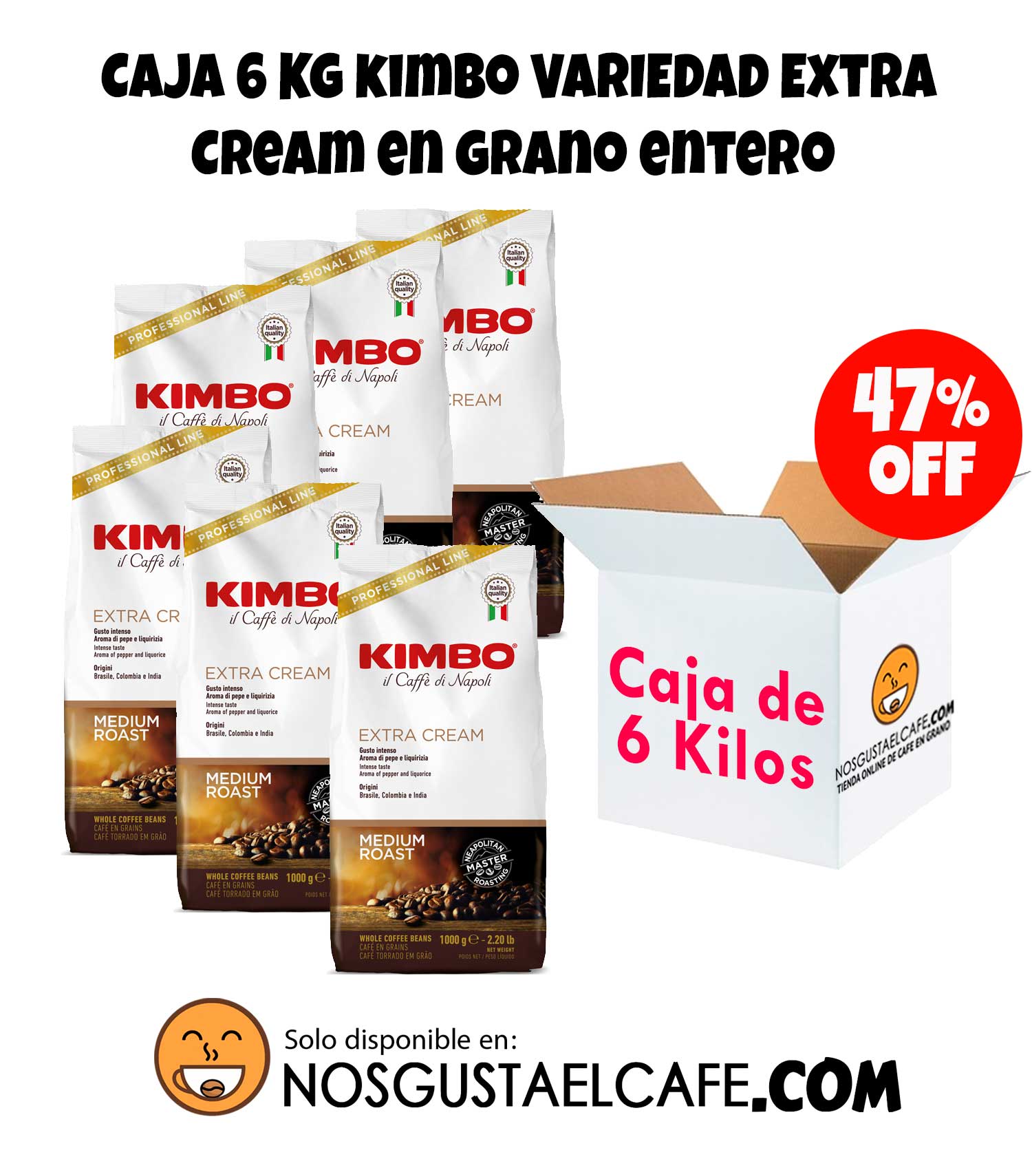 Caja de 6 kilos café italiano Kimbo Espresso Extra Cream