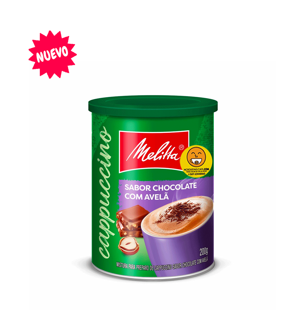 Cafe Melitta instantáneo cappuccino sabor chocolate y avellanas, lata de 200 gramos