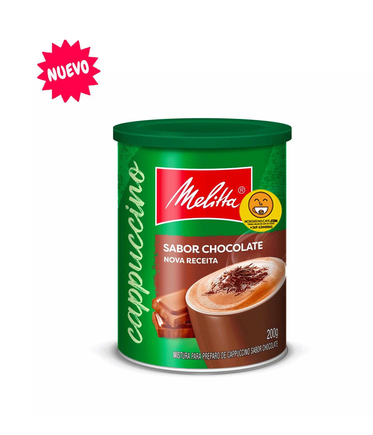 Cafe Melitta instantáneo cappuccino sabor chocolate, lata de 200 gramos