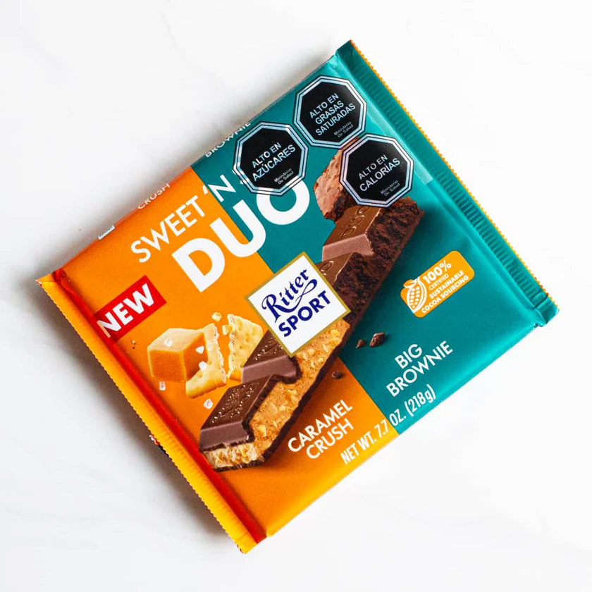 Chocolate Ritter Sport Duo Caramelo Brownie, 218 grs. - Image 2