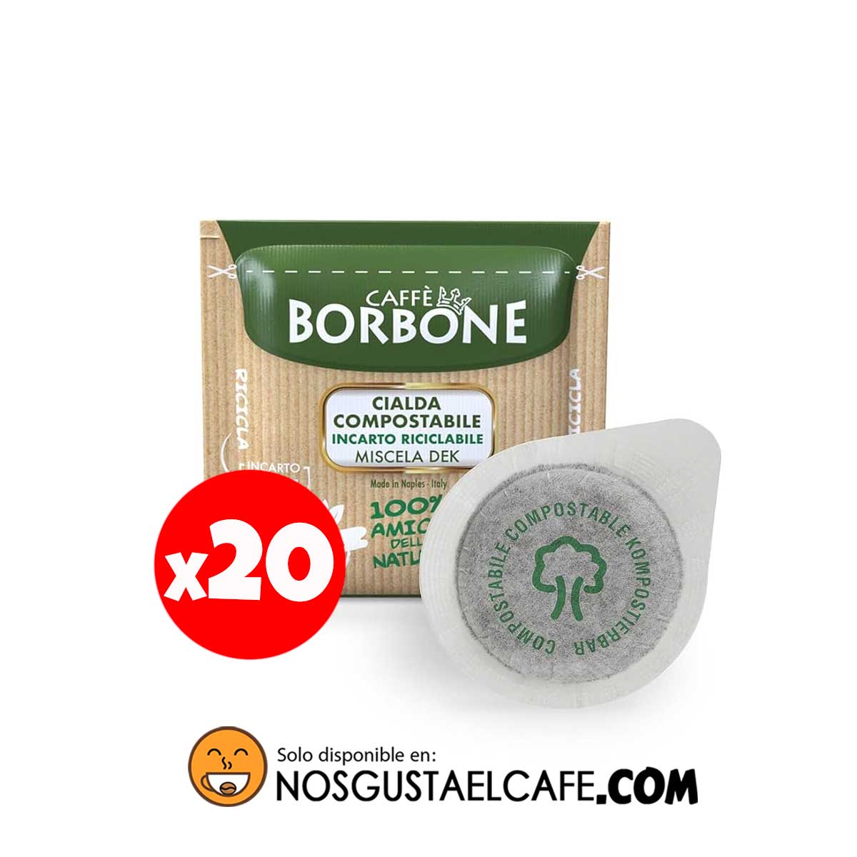 20 PODs Borbone descafeinado (E.S.E./ Cialda) Miscela Dek