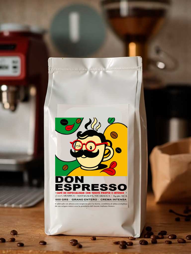 Don Espresso, 100% arábica, tueste italiano, baja acidez, 500 grs. en grano entero