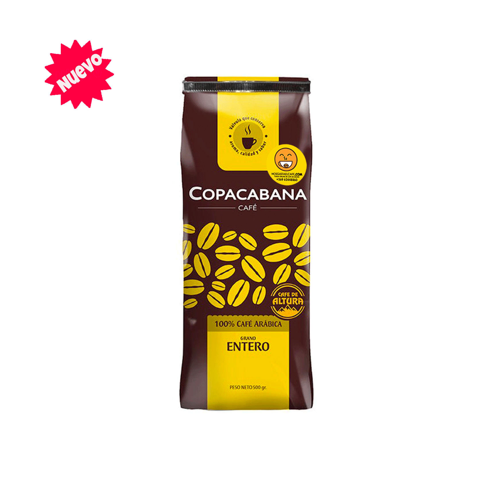 Café Copacabana 100% Arabica, 500 grs en grano entero