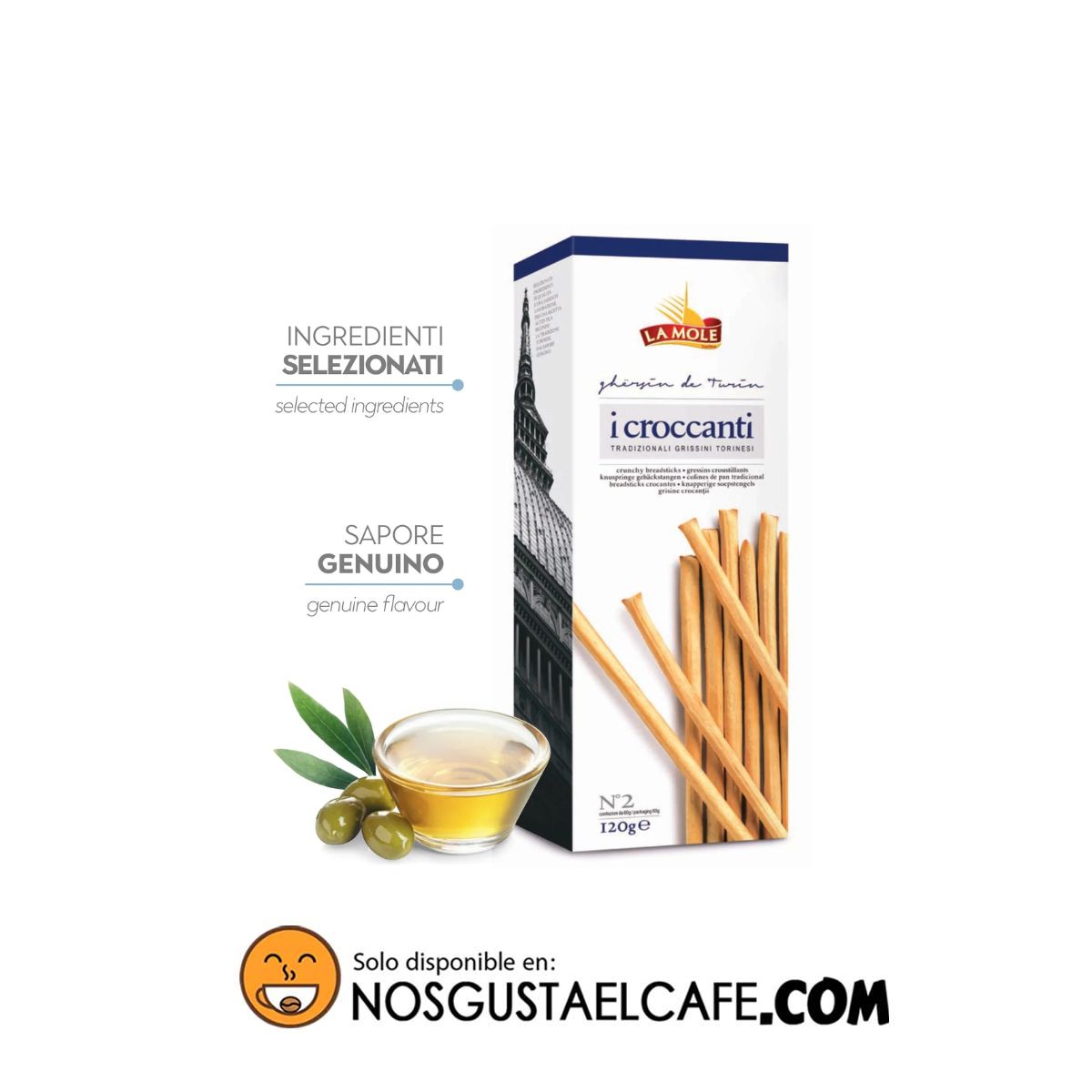 Grissini italiano La Mole croccanti, Aceite de Oliva, 120g