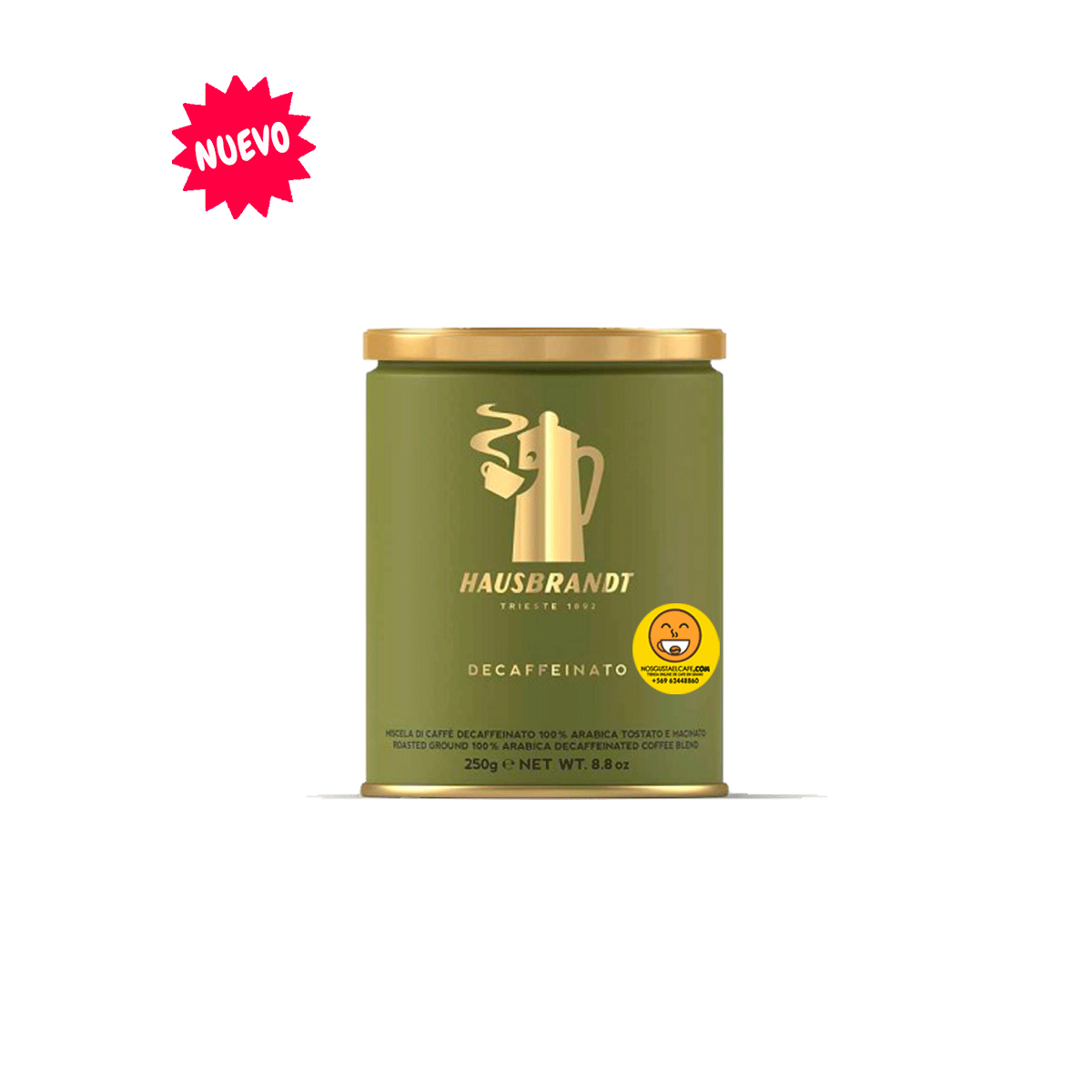 Hausbrandt Espresso descafeinado 100% arábica, grano molido, 250 gramos, en lata