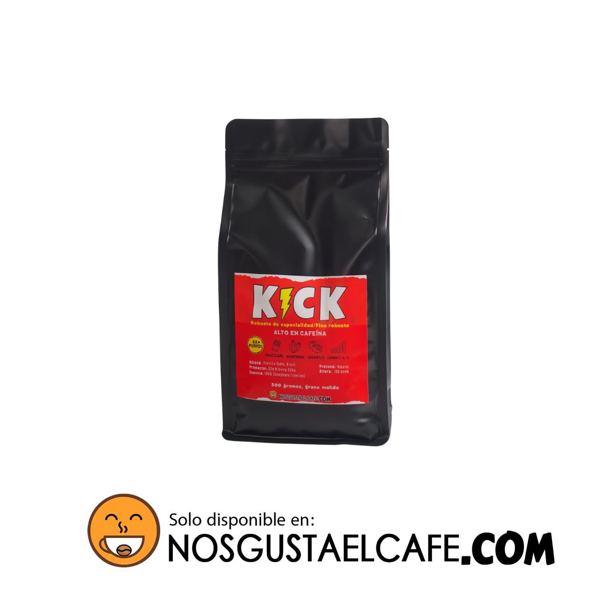 Café ⚡️KICK, 100% Fine Robusta, 83 pts. 500 grs. grano molido