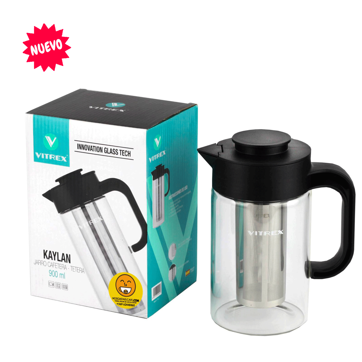 Jarra infusión de café y té de vidrio Vitrex, modelo Kaylan 900 ml