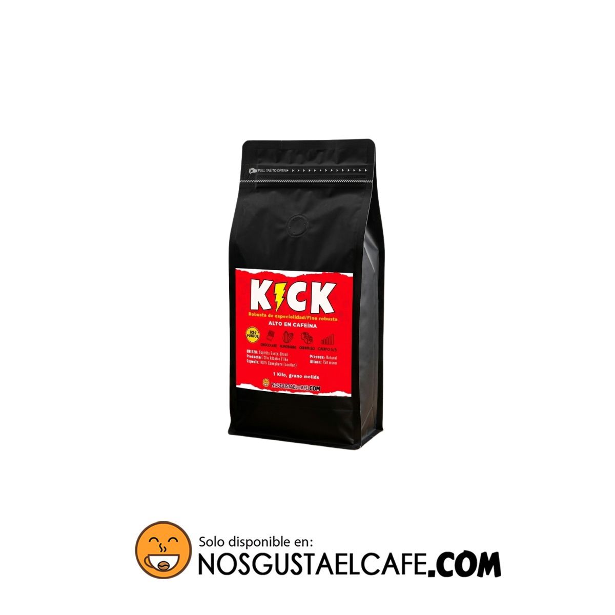 Café doble cafeína ⚡️KICK, 100% Fine Robusta, 83 pts. 1 Kg, molido