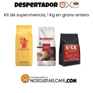 Kit de supervivencia, pack 3 variedades, 1 Kg de café en grano alto en cafeína