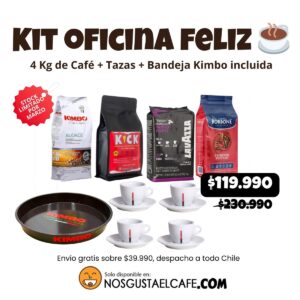 Pack oficina feliz ☕: 4 Kg de Café + 4 tazas y bandeja Kimbo incluidas