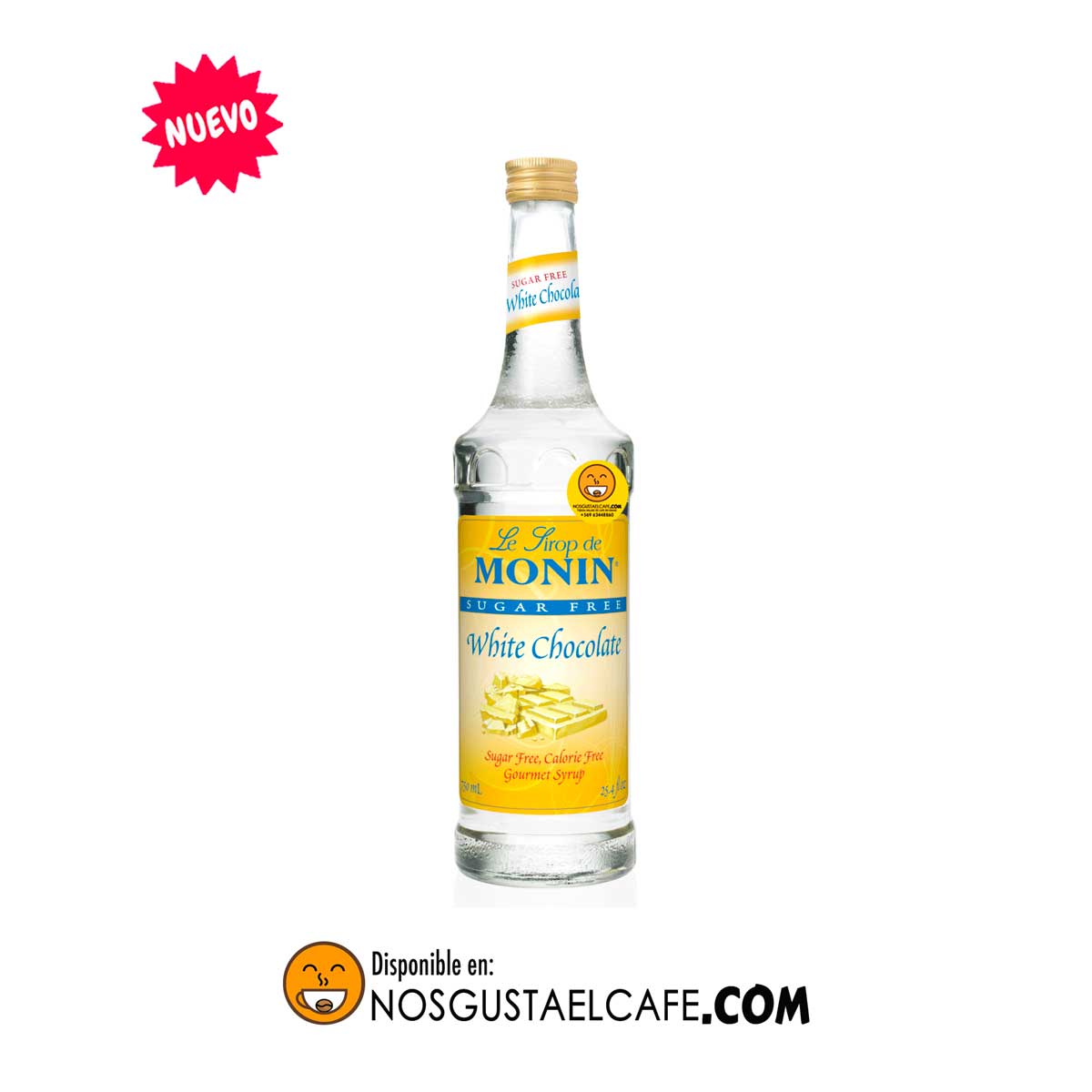 Syrup Monin chocolate blanco sin azúcar, 750 ml