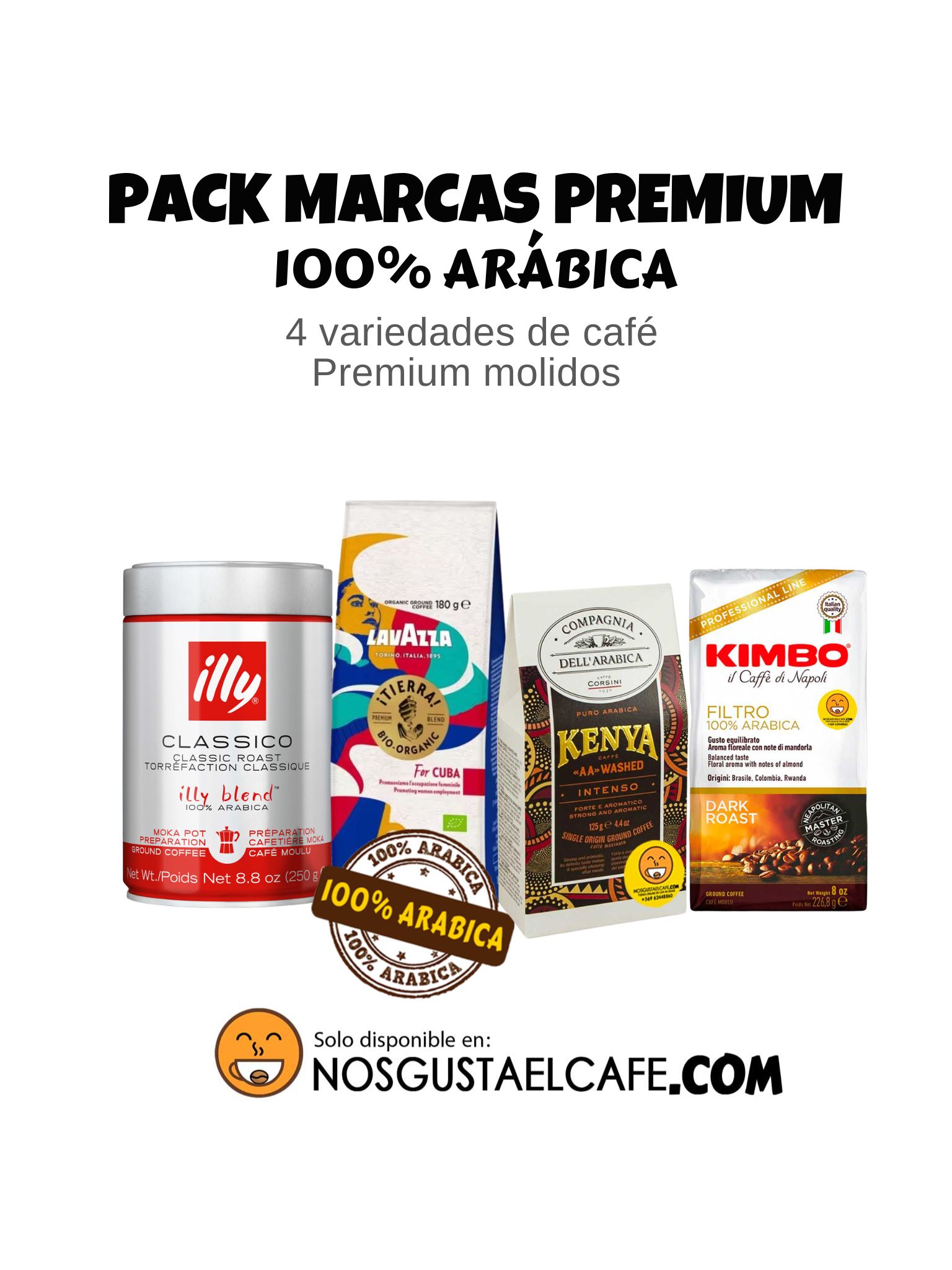 Pack 4 marcas Premium, 100% arábica, molidos