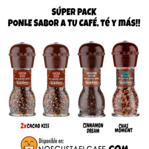 Pack x 4 aderezos Saborizantes Kotanyi para Café, Té y repostería, cada envase tiene molinillo incorporado