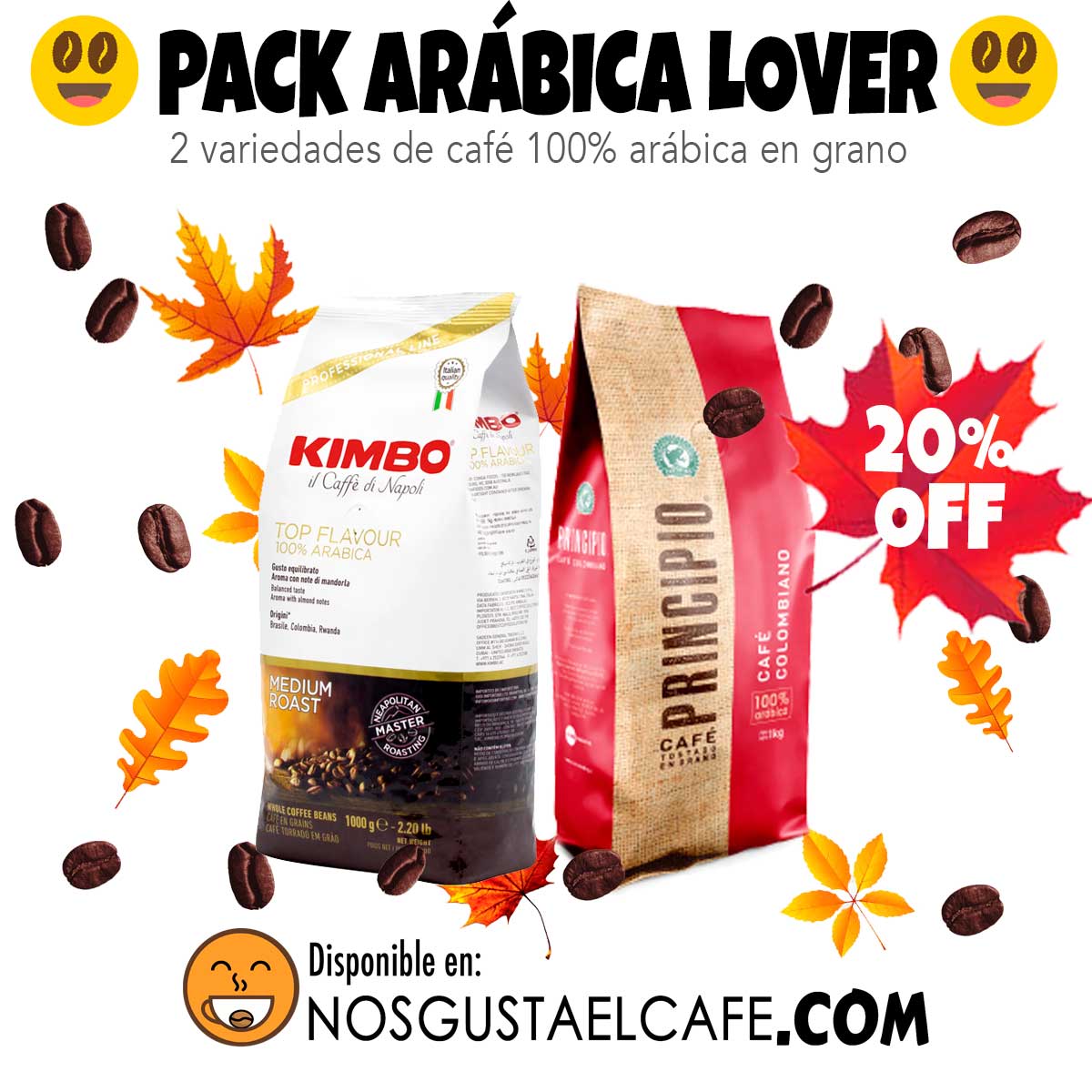 Pack 2 Kg 100% arábica en grano: Kimbo y Principio