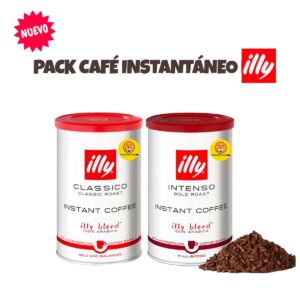 Pack dos variedades de café italiano Illy instantáneo, Classico e Intenso en lata de 95 gramos c/u