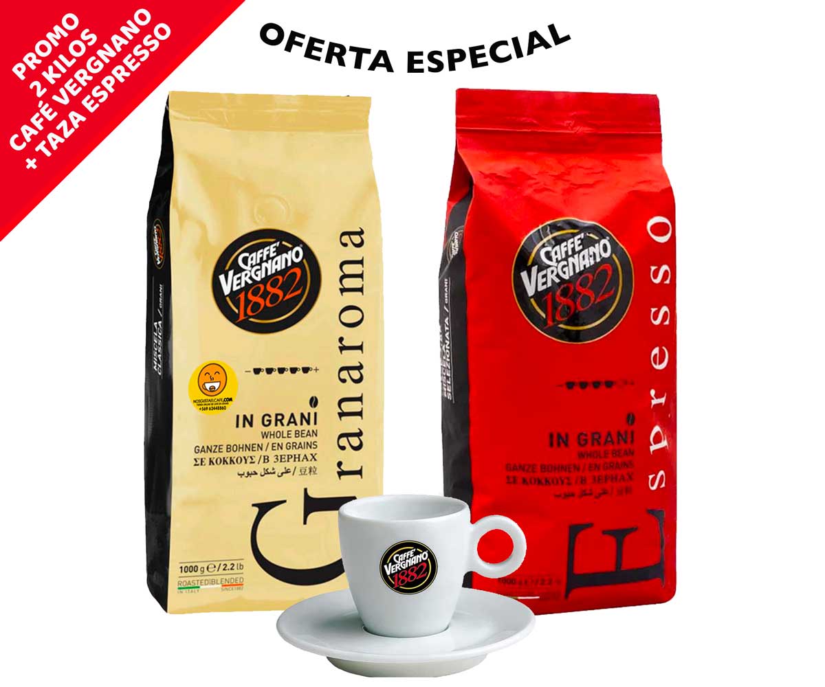 Promoción 2 Kg Café Italiano Vergnano en grano entero + Taza espresso