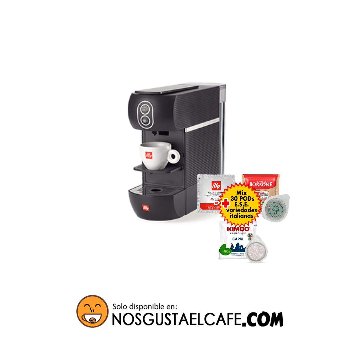 Cafetera Illy Cialdas Sistema E.S.E. pods Negro + 30 cialdas variedades italianas