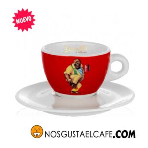 Taza importada de café tamaño cappuccino, marca Lucaffè porcelana blanca y roja, 170 ml app
