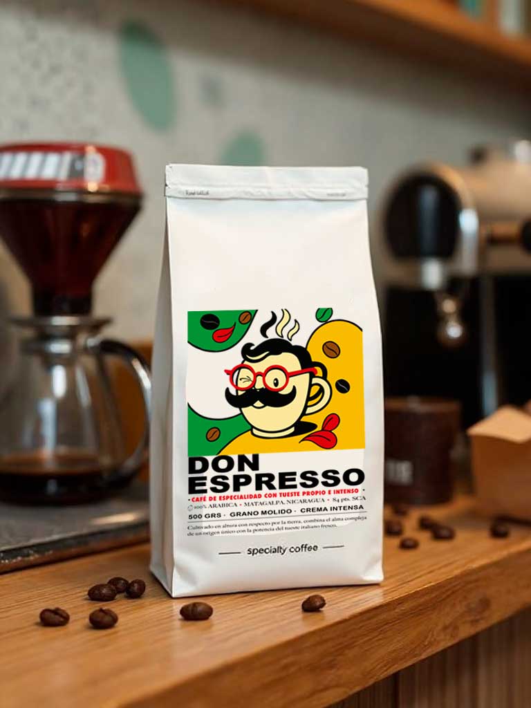 Don Espresso, 100% arábica, tueste italiano, baja acidez, 500 grs. molido