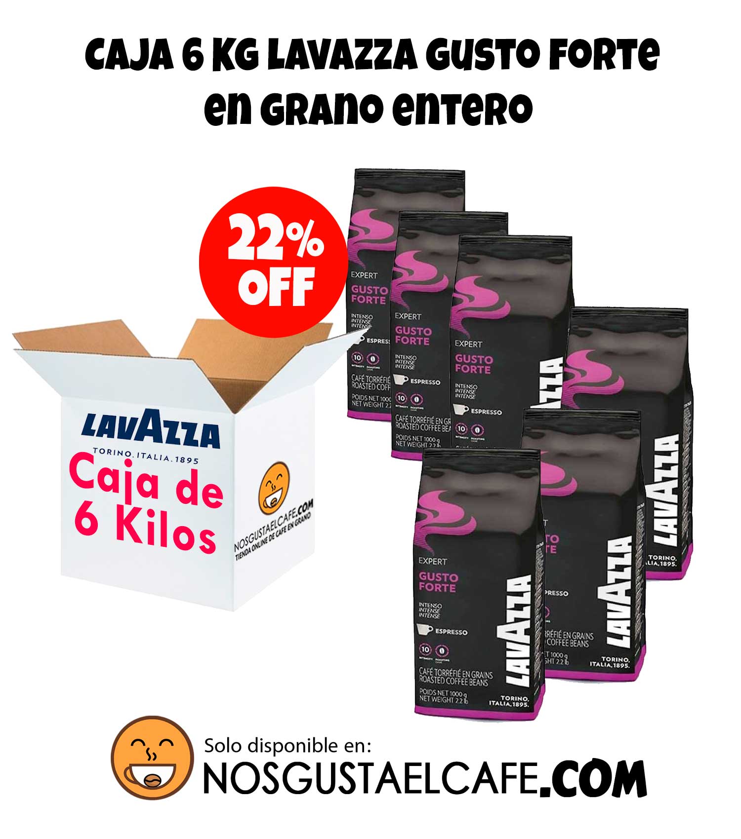 Caja de 6 Kg de café italiano Lavazza Gusto Forte, en grano entero