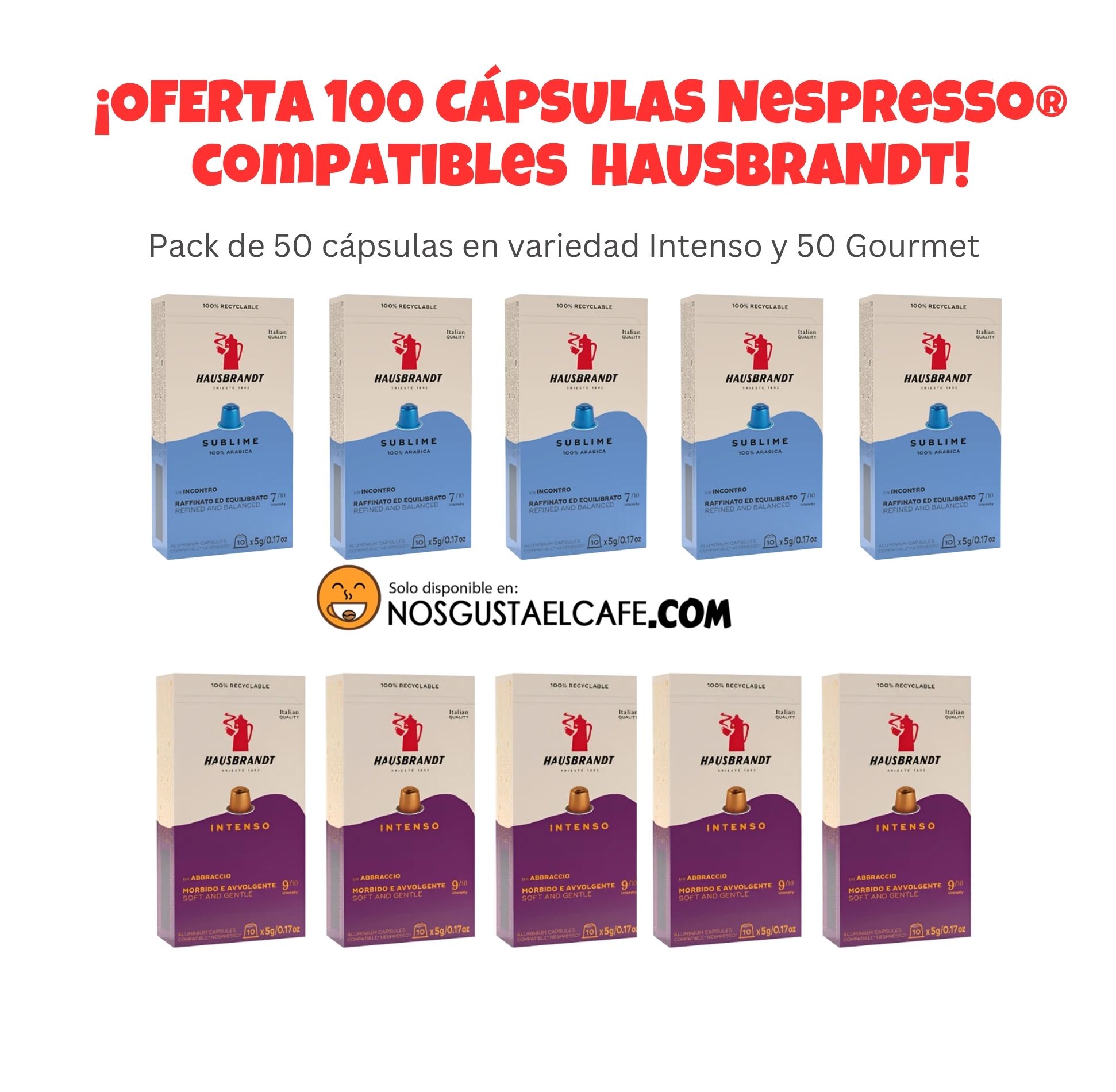 Pack 100 Cápsulas café italiano Hausbrandt Nespresso® compatibles